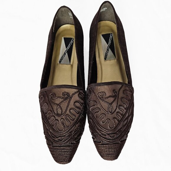 Vintage Mootsies Tootsies 90's Brown Embroidered Slip On Flats - Picture 1 of 5